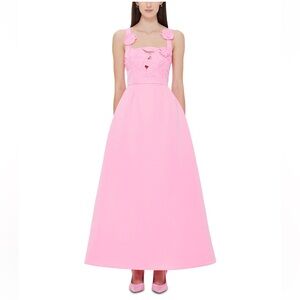 NWT LEO LIN Rianne Appliqué Maxi Dress Baby Pink US 4